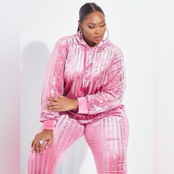 ashley stewart resequin sport hoodie sweatshirt pink Plus 22 24 2x new - Picture 1 of 7
